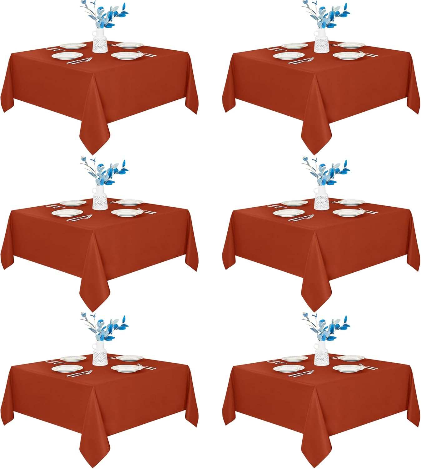 Fitable 6 Pack Square Fall Tablecloths - 70 x 70 Inches, Rust - Stain Resistant and Reusable Table Clothes, Polyester Fabric Table Covers for Dining, Card Tables, Coffee Tables