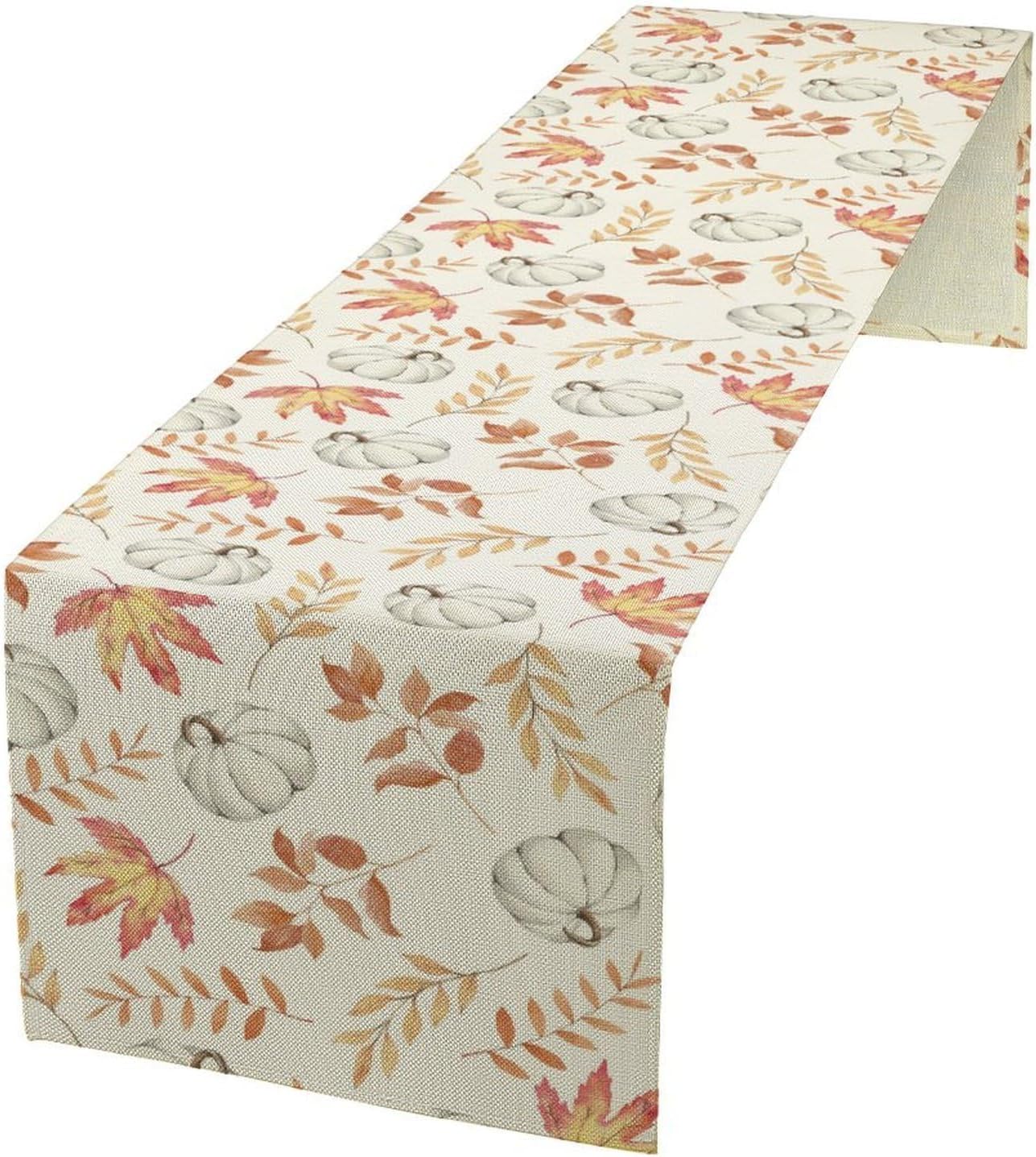 Pumpkin Leaves Table Runner,Seasonal Autumn Thanksgiving Kitchen Dining Table Decoration for Home Party Decor 13x108 Inch