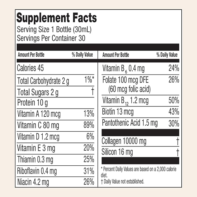 Liquid Collagen Sport- High Collagen Content [10,000 Mg] Per Serving - Hydrolyzed Collagen Drink and 12 Vitamins Orthosilicic Acid | Helps Bone Health, Hair, Nails | (30 Bottles x 30 ML)