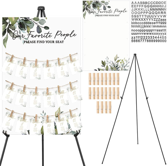 Pinkunn Greenery Wedding Seating Chart with Easel Display Stand 15.8 x 23.6 Inch Greenery Wooden Rustic Seating Chart Board Please Find Your Seat Sign for Baby & Bride Shower Wedding Sign Decor