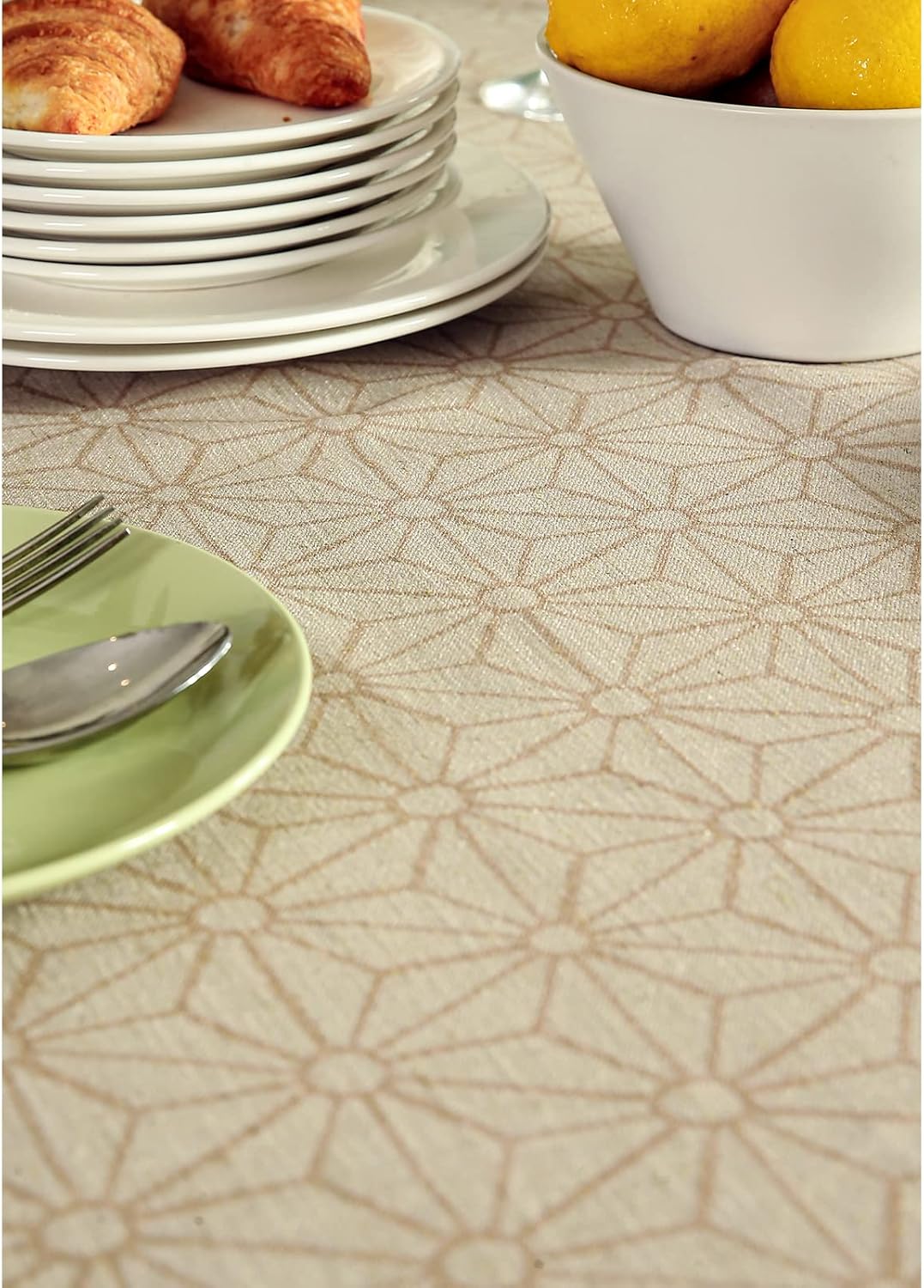 patdrea Designer French Light Brown Rectangular Table Cloth,Linen Floral Durable Breathable Extra Long Tablecloth,Decor for Kitchen Dining,Parties,Party,Christmas,Thanksgiving,63"x110"-Cudillero