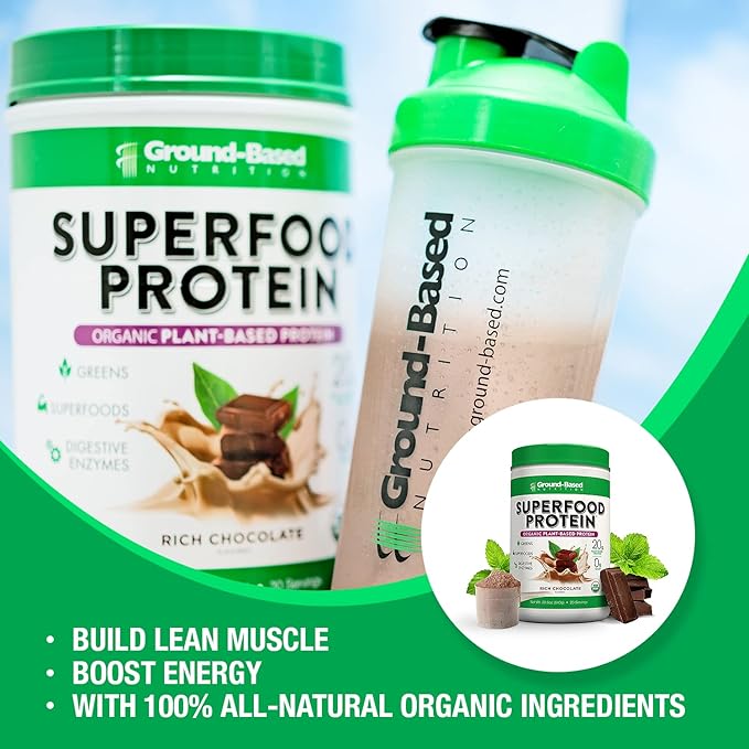 Ground-Based Nutrition Plant-Based Protein Superfood Powder - Vanilla Flavor - Vegan, Keto, Paleo Friendly - High Protein, Low Calorie, Gluten-Free - 20 Servings Creamy Vanilla