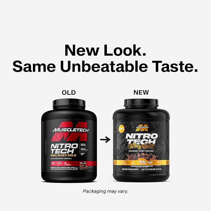 Muscletech Whey Protein Powder (Double Rich Chocolate, 5LB) - Nitro-Tech Whey Protein Isolate Smoothie Mix for Lean Muscle & Recovery - 24g of Whey Gold Protein for Women & Men - Packaging May Vary