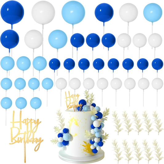 MIAHART Ball Cake Toppers Boho Grass Cake Topper Ball Cake Insert Decoration for Birthday Wedding Baby Shower Party Decorations Boho Themed Party Supplies (blue，white，light blue)