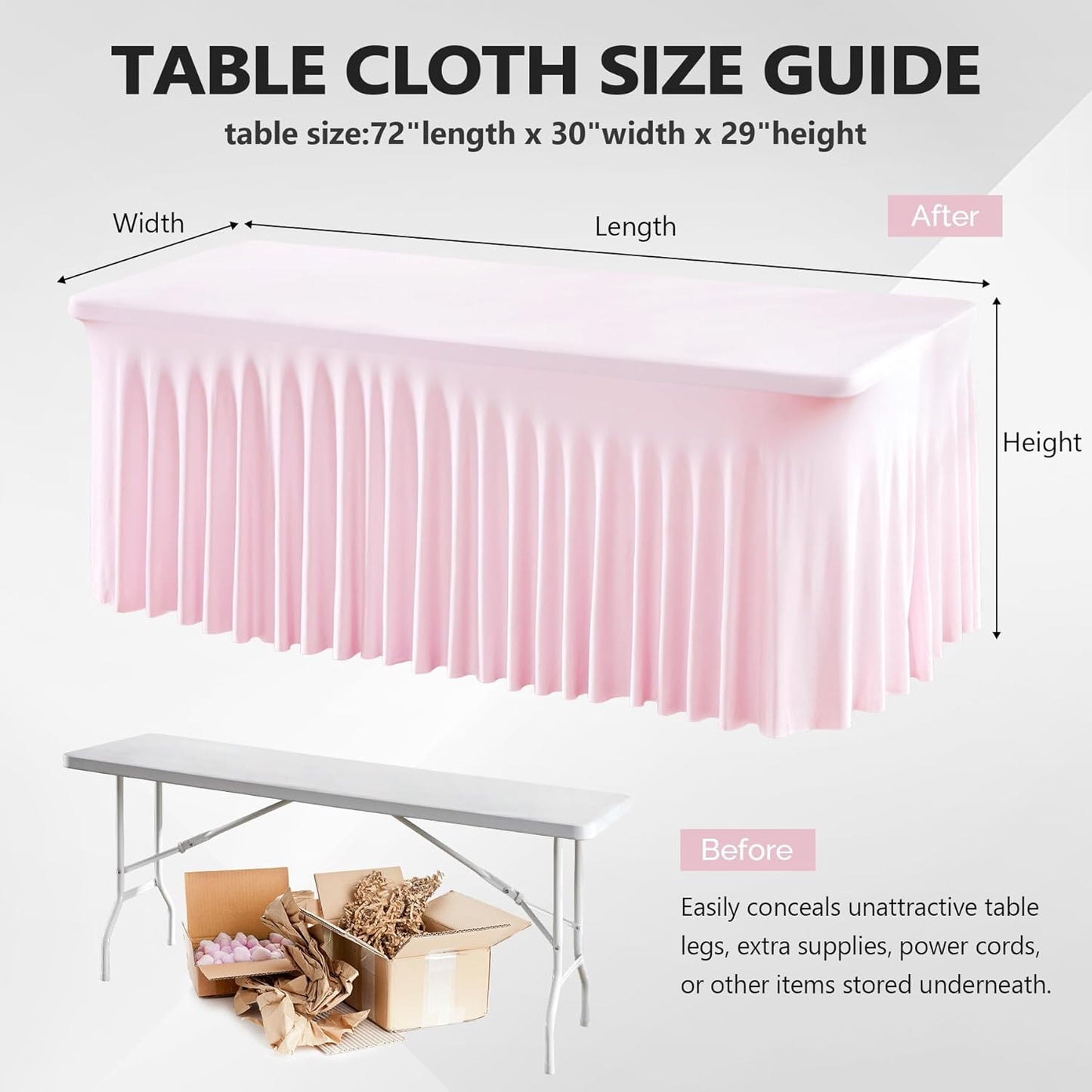 Wish Care 6 Pack Pink Spandex Table Clothes for 6 Foot Rectangle Tables, 6FT Wrinkle Free Fitted Tablecloths Ruffles Design Table Cover for Party, Banquet, Wedding and Events