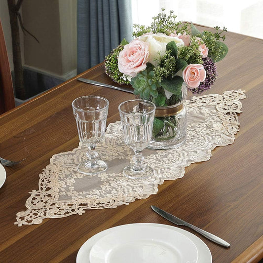 ARTABLE Rectangle Table Runner Lace Macrame Embroidered Table Runners with Exquisite Vintage Shabby Chic for Holiday Wedding Long Dinner Tables (Light Gold, 12 x 36 Inch)
