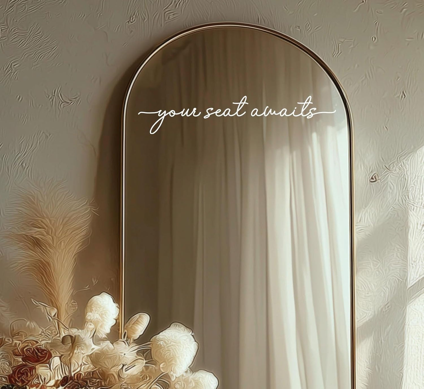 Your Seat Awaits Vinyl Decal, Wedding Seating Sticker, Mirror Decal for Seating, Please Find Your Seat Signs, Wedding Decor Sign (White, Width 20")