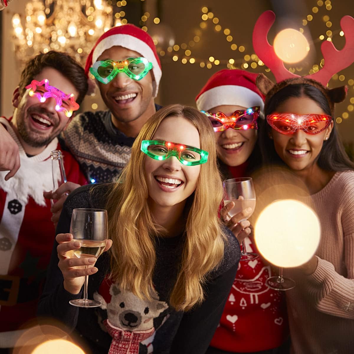 63 Pcs LED Glasses 7 shapes 6 LED Glow In The Dark Party Supplies Favor for Kids Adults shutter heart round star butterfly Glow Sticks Light Up Glasses fit Birthday Halloween Christmas Valentine's Day