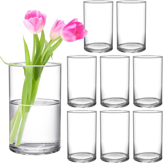 Frcctre 8 Pack 6 Inch Glass Cylinder Vases, Clear Glass Vases Floating Hurricane Candle Holders Flower Vase for Wedding Centerpieces and Home Decoration