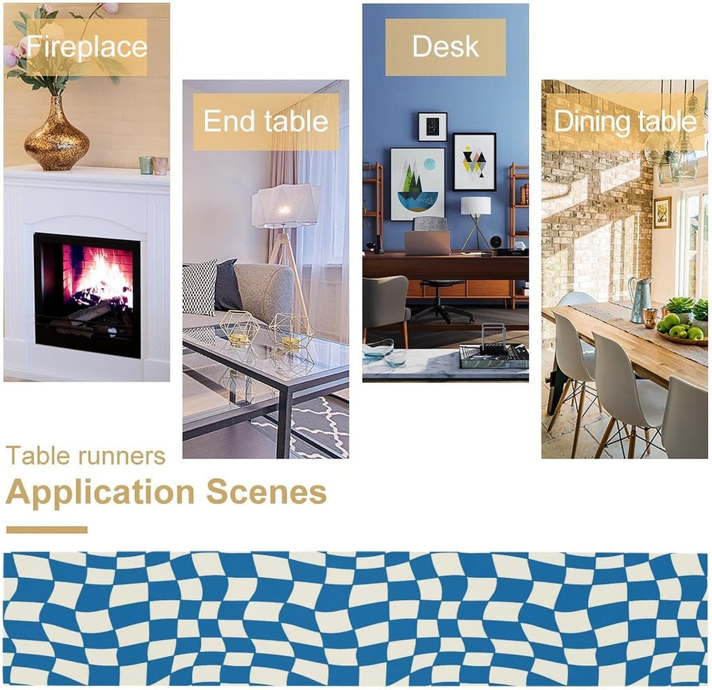 Table Flag Retro Plaid 60s70s Blue Plaid Table Flag Kitchen Restaurant Decoration Suitable for Indoor and Outdoor Festival Home Wedding Party Table Flag 13x36