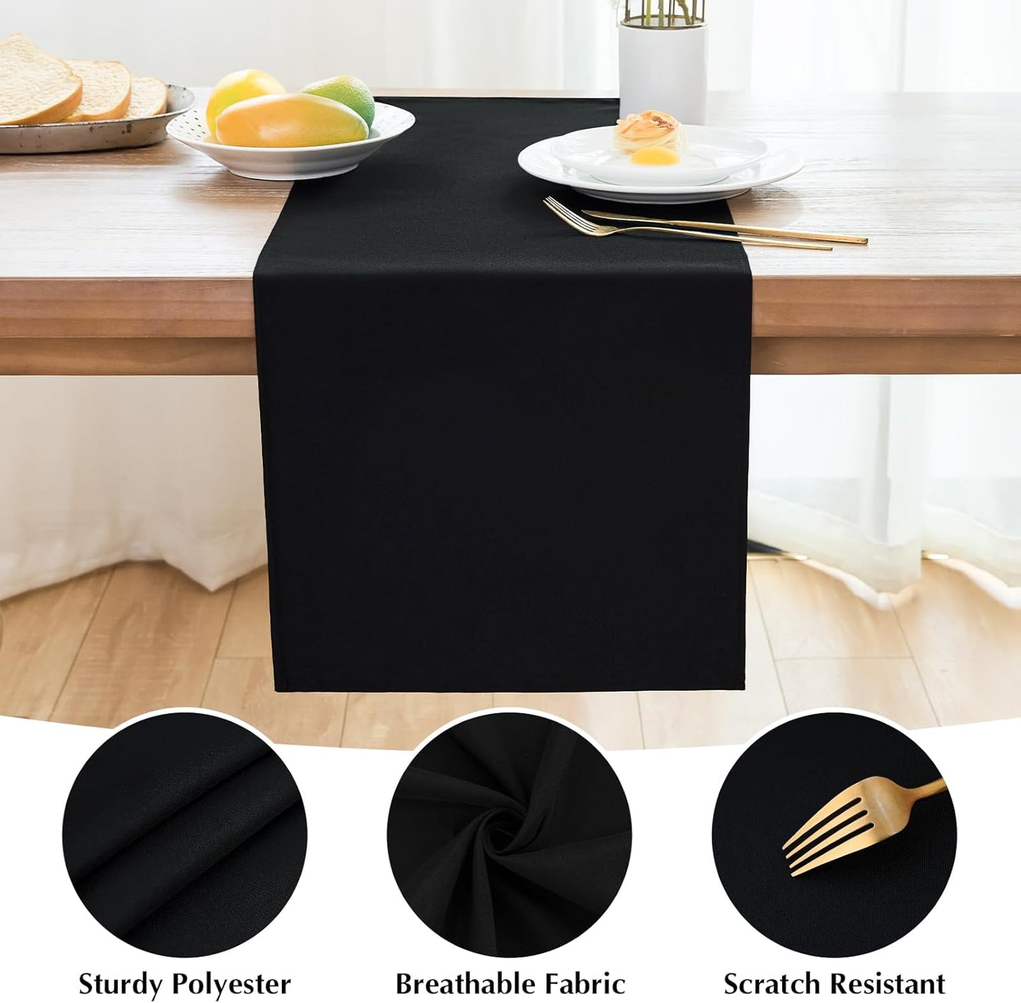 2 Pack Black Small Short Table Runner 12 x 24 Inch Solid Color Runners Coffee Table Dresser for Daily Party Home Decoration