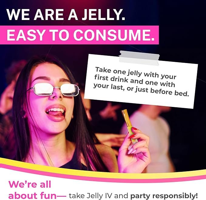 Fast Morning Relief Supplement Stick by Jelly IV - Natural Electrolytes & Liver Support Recovery - Nausea Reducing DHM - B Vitamins - Plant-Based Flavored Jelly Sticks - 15 Pack