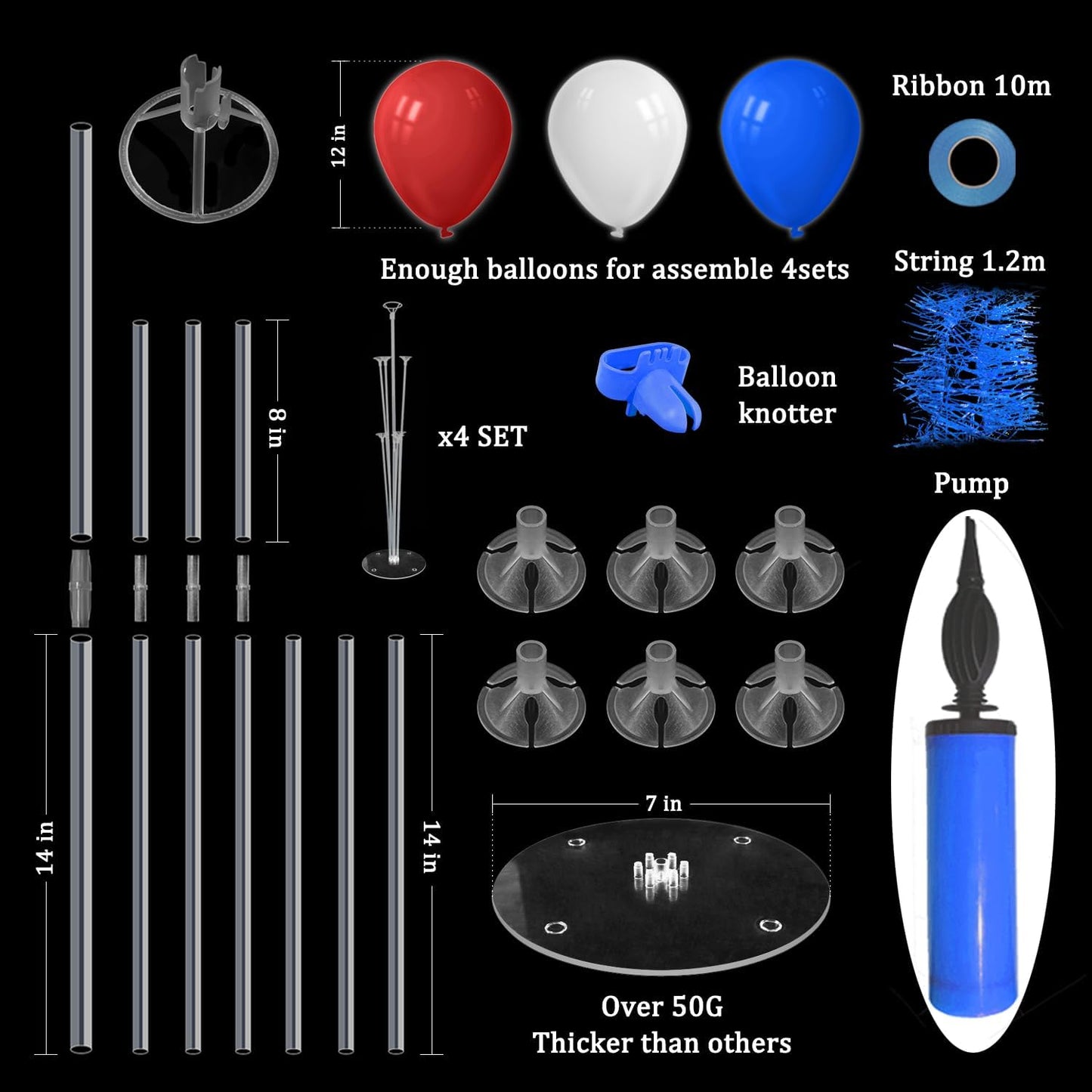 Red White and Blue Balloon Stand Centerpiece Table Decorations for 4th of July Father's Day Graduation Birthday Party Decorations(Red white blue set4)