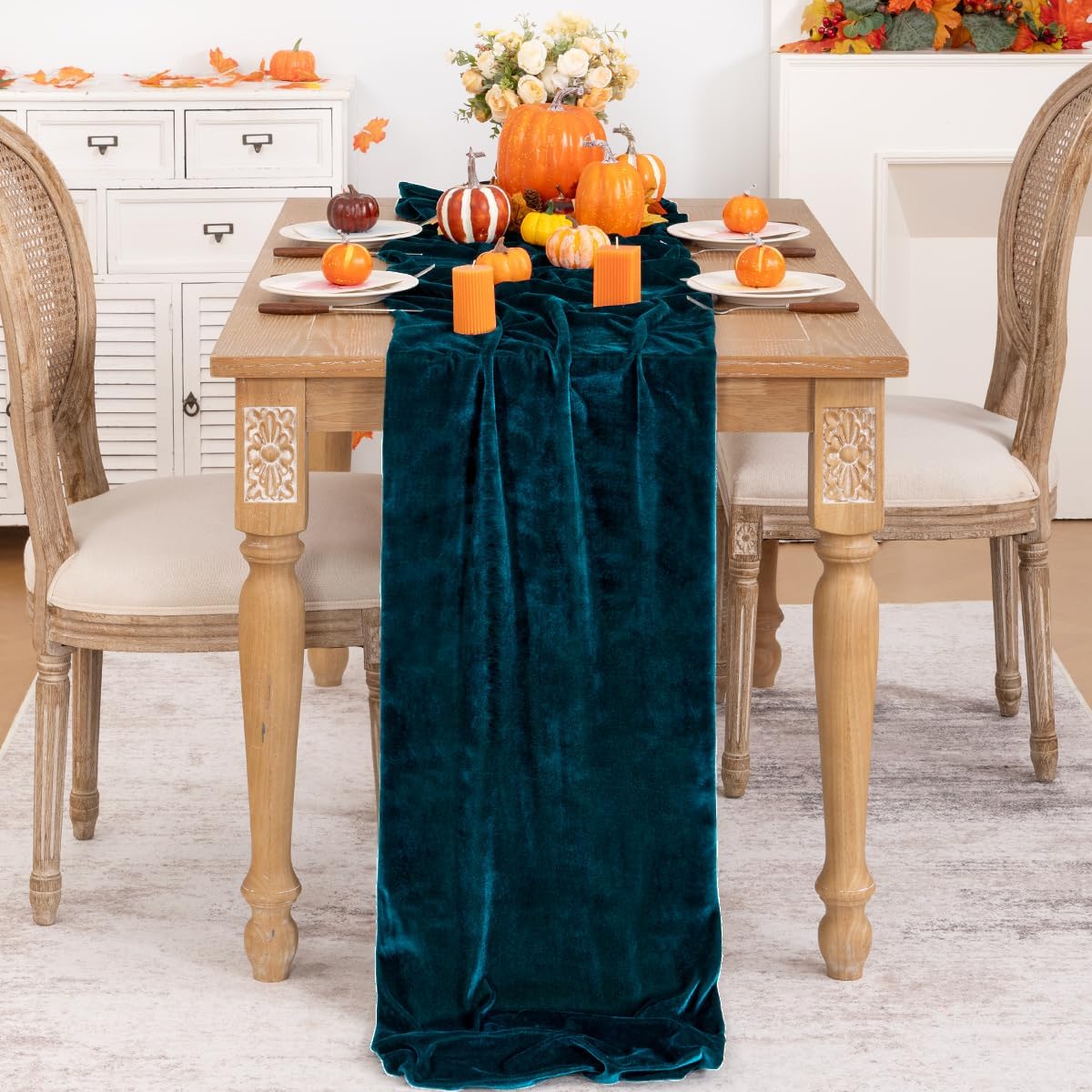 Peacock Green Velvet Table Runner 3 Pack Fall Thanksgiving Turquoise Table Runners 20 x 120 Inch Luxurious Elegant Velvet Fabric Table Decor for Christmas Dinner Wedding Bridal Baby Shower