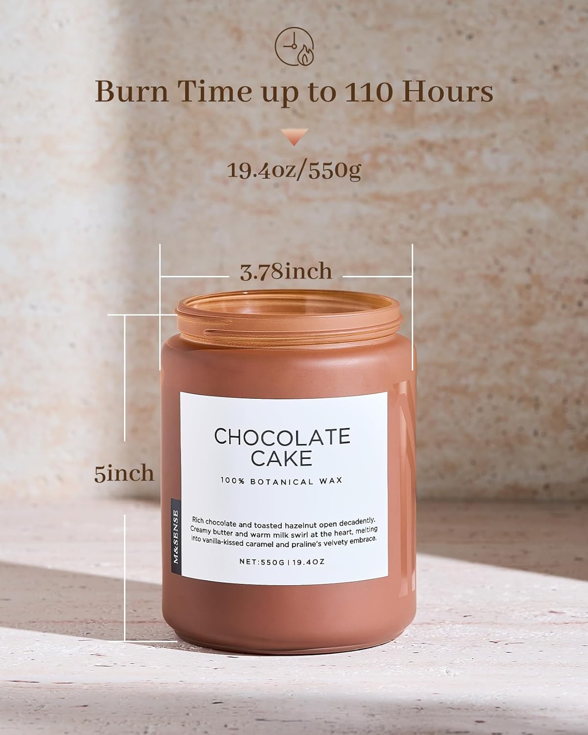 M&SENSE Chocolate Layer Cake Scent Candles, Large 19.4oz Natural Soy Wax 110 Hours Burn Time Clean Non Toxic Scented Classic 2 Wicks Candle for Bedroom Living Room Office