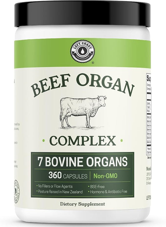 Beef Organ Supplement Grass Fed - 7 Beef Organs Complex from New Zealand - Liver Heart Pancreas Kidney Lung Spleen Bone Marrow - Non-GMO, No Fillers, Hormone & Antibiotic Free - Carnivore Diet - 360ct