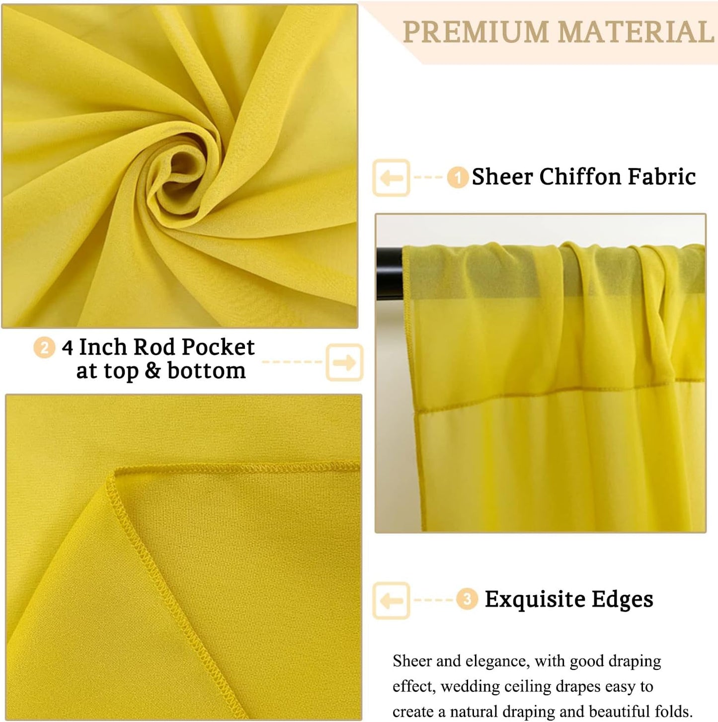 MODFUNS Gold Ceiling Draping Fabric Sheer Ceiling Drapes for Weddings 5x20ft 6 Panels Chiffon Arch Drapery Tent Ceiling Drape Vintage Tulle Curtain Backdrop for Ceremony Party Event Supplies