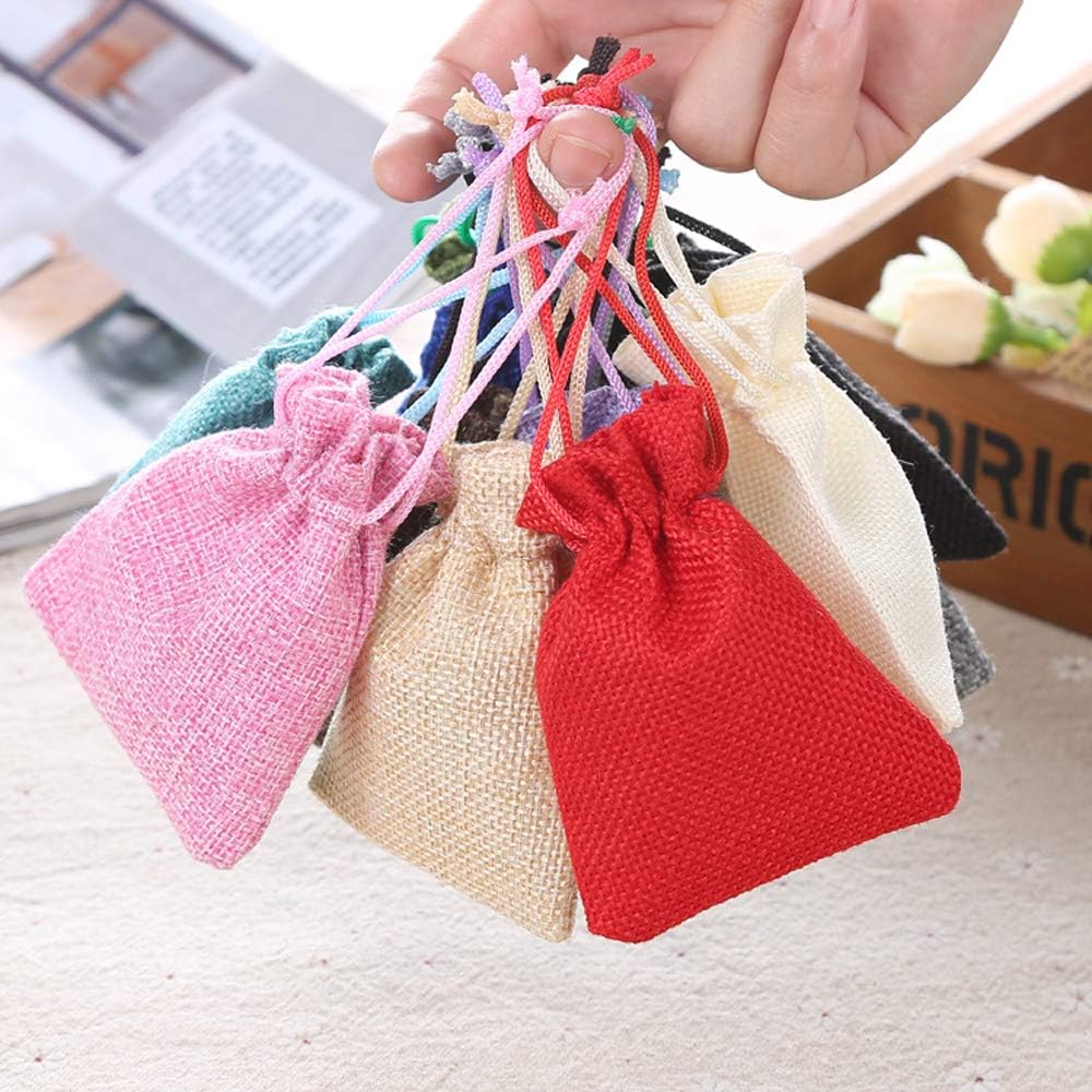 Burlap Bags with Drawstring, 20pcs Assorted Colored Small Jute Bags Christmas Wedding Party Favor Gifts Bags, Jewelry Candy Pouches 2.7 x 3.5 inch