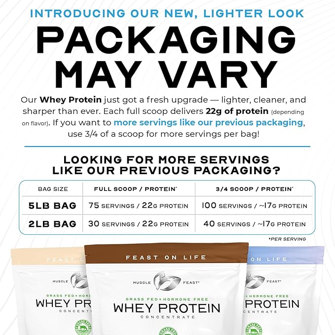 Muscle Feast Grass-Fed Whey Protein Concentrate Powder, All Natural, Hormone Free Pasture Raised Whey Protein Powder for Women & Men, Clean, Non-GMO & Gluten Free Whey Concentrate - Unflavored, 2lb