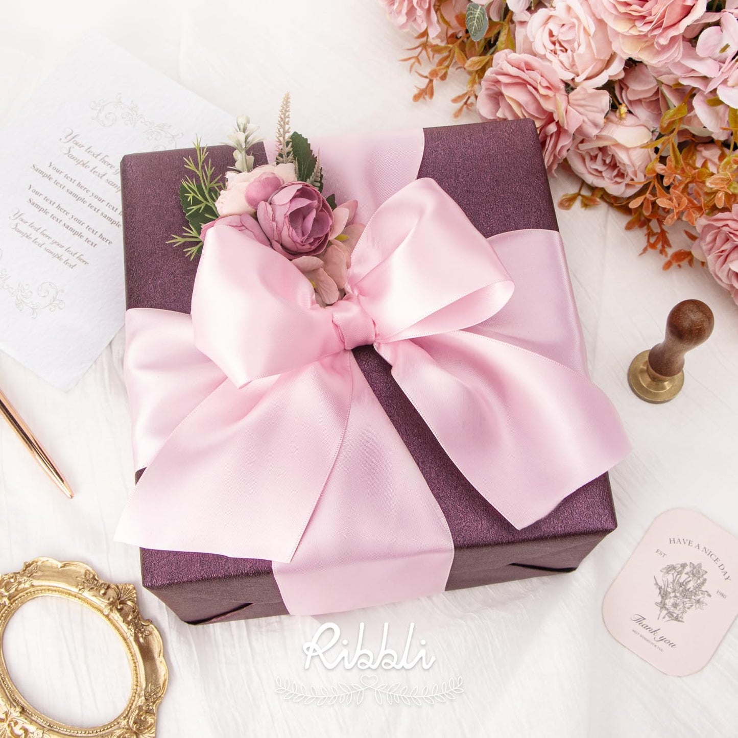 Ribbli Light Pink Double Faced Satin Ribbon, 3” x Continuous 10 Yards,Use for Bows Bouquet,Gift Wrapping,Baby Shower,Floral Arrangement