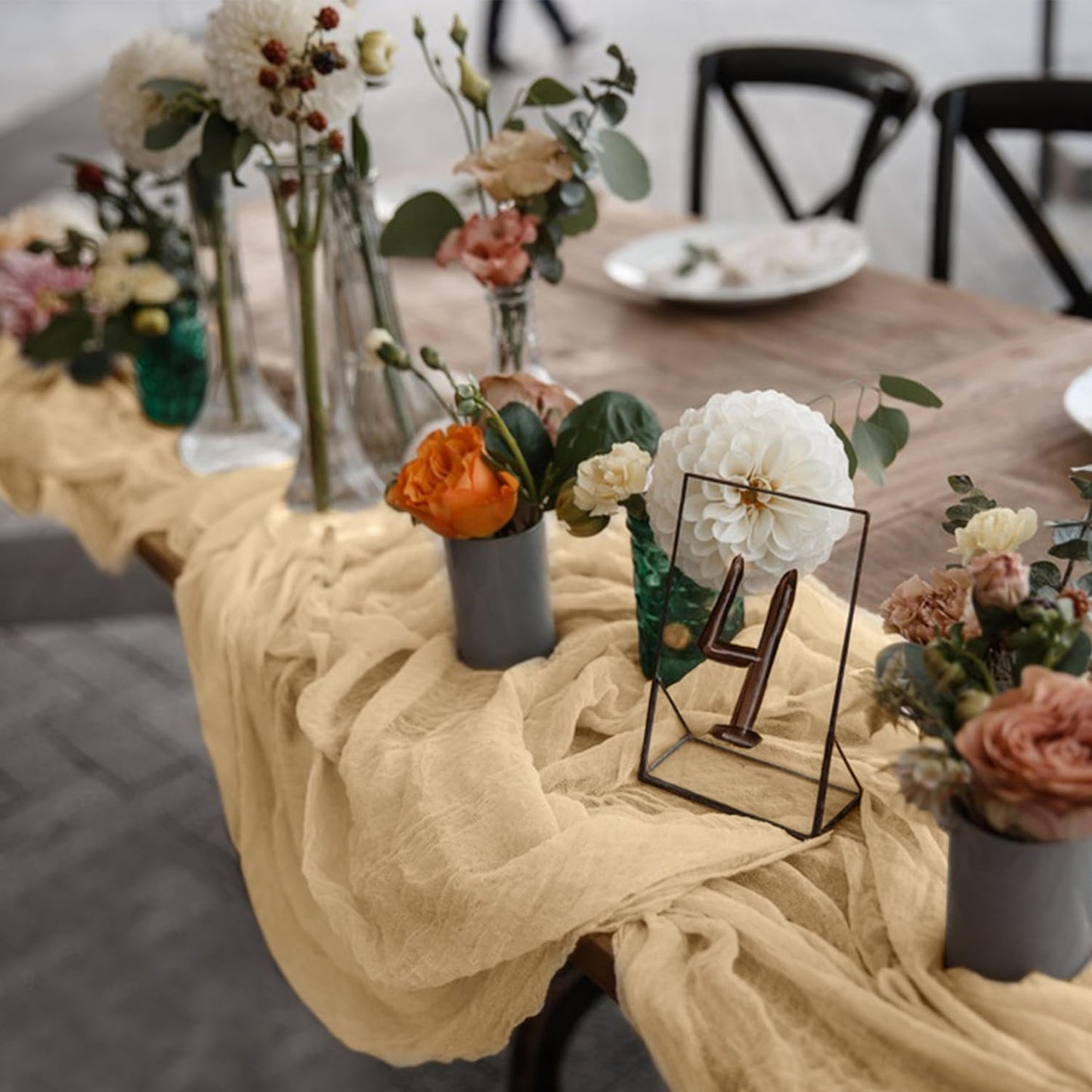 12 Pack Cheesecloth Table Runner, Runner Gauze Boho Wedding Decor Romantic Table Runner for Wedding Birthday Party(35" x 118") (Light Brown)