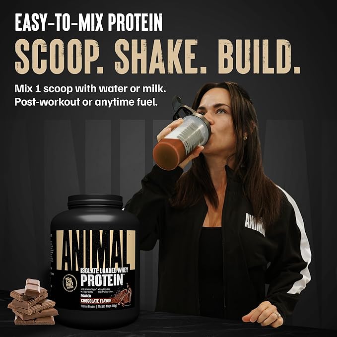 Animal Whey Isolate Protein Powder - Loaded for Pre & Post Workout Muscle Builder and Recovery with Digestive Enzymes for Men & Women - 25g Protein, Great Taste, Low Sugar - Chocolate 4 lbs