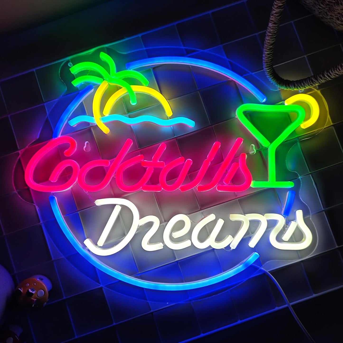 Cocktails Dreams Neon Sign Led Wall Decor Man Cave Neon Light Up Signs Wall Art for Bar Home Room Bedroom USB Powered 15.7"x12.7"
