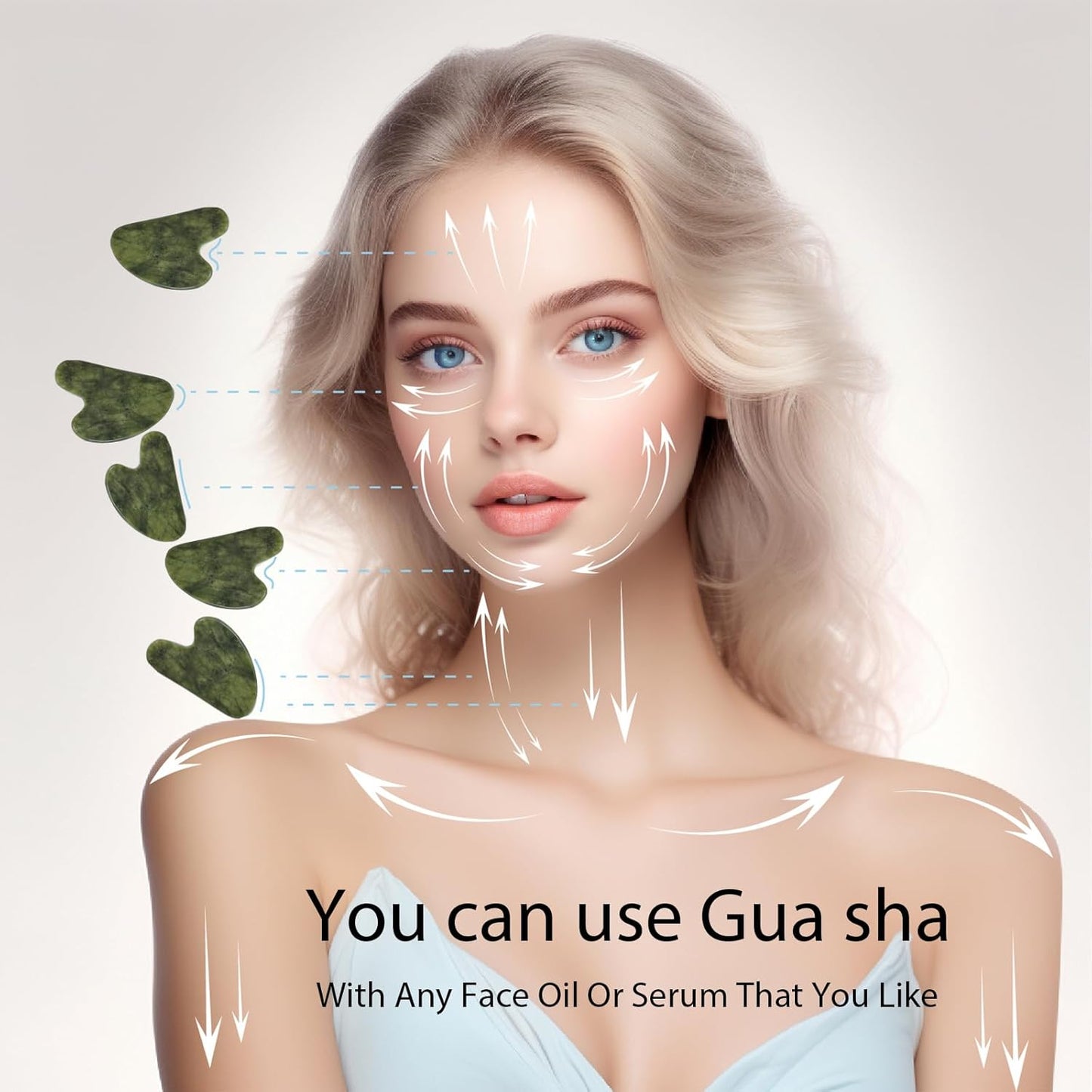 Gua Sha Facial Tools for Skin Care Massage Tools for Self Care Jade Body GuaSha Stone Spa Kit Face Sculpting Tool for Beauty Puffiness Reduction Muscle Tension Relief Jawline Sculptor Green
