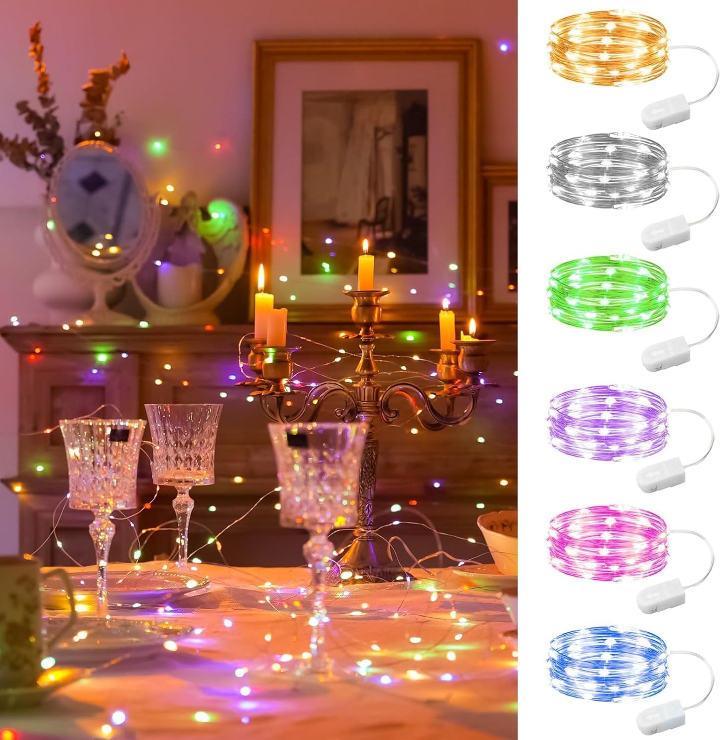 HXWEIYE 6 Pack Multicolor Fairy Lights Battery Operated, 7ft 20LED Mini Fairy String Lights Mason Jar Lights, Waterproof Firefly Starry Lights for DIY Wedding Party Bedroom Patio Christmas Décor