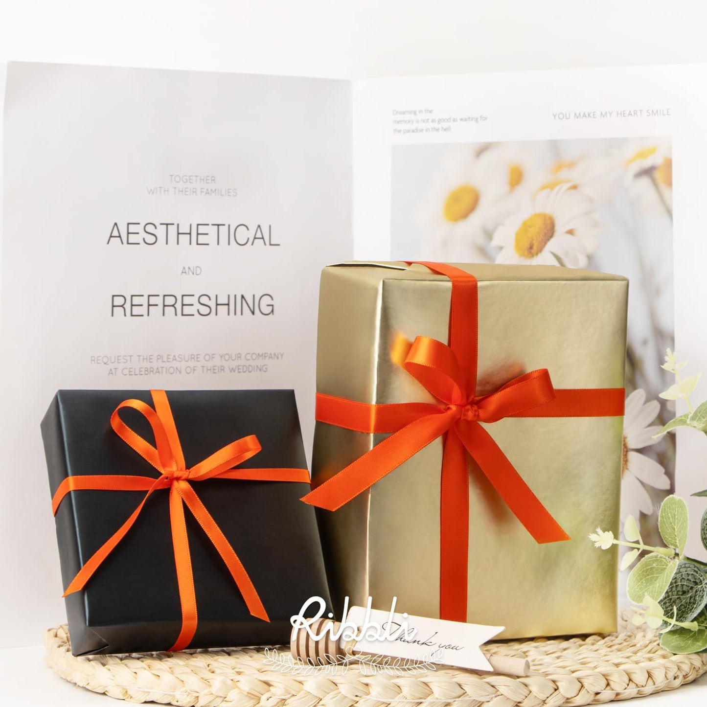 Ribbli Torrid Orange Double Faced Satin Ribbon,1/4” x Continuous 25 Yards,Use for Craft Bows Bouquet, Gift Wrapping, Wedding Decoration, Floral Arrangement