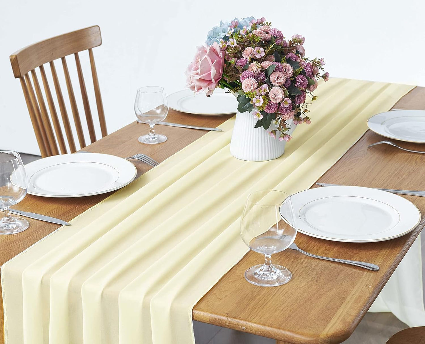2 Pack 10Ft Light Yellow Chiffon Table Runner Sheer 29x120 Inch for Romantic Wedding Decor Bridal & Baby Shower Birthday Rustic Party Decoration