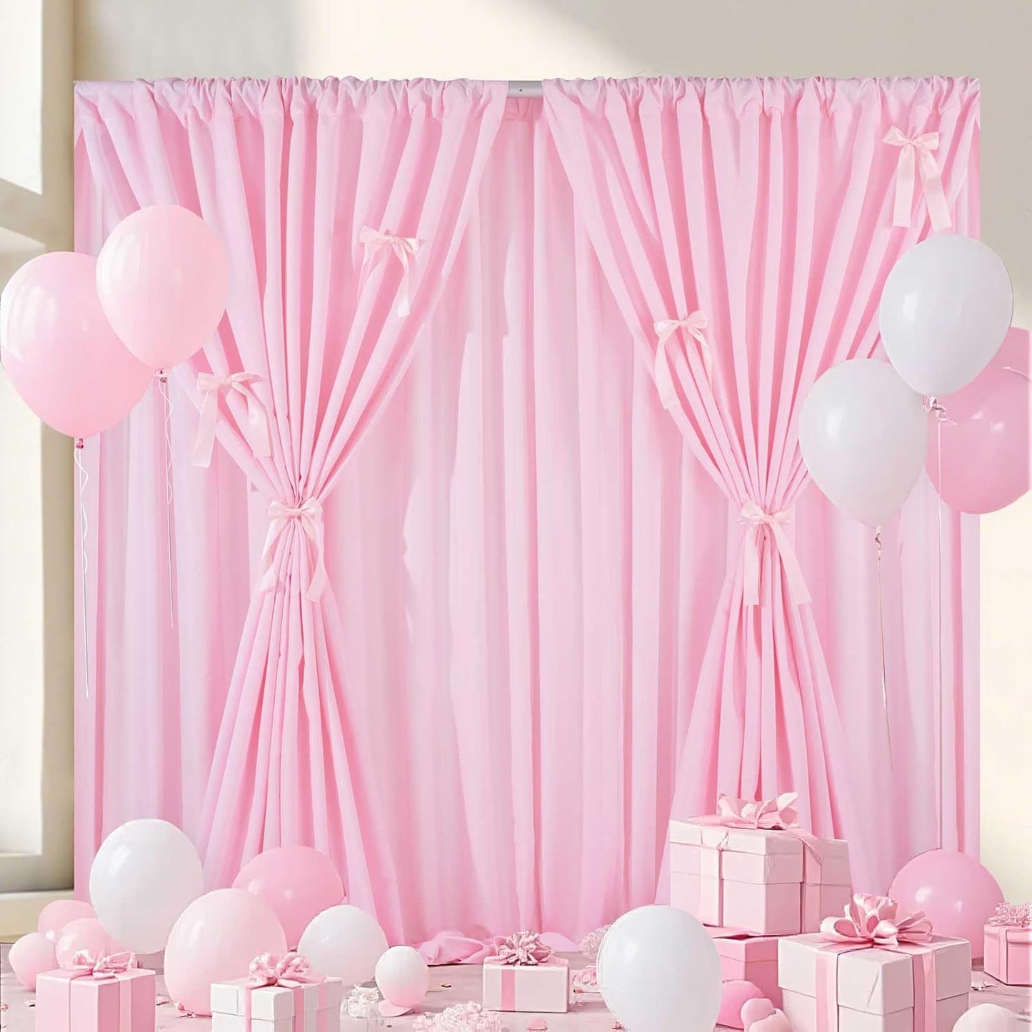 Pink Backdrop Curtain 2Panels : 11.6×8ft Wedding Backdrop Wrinkle Free Polyester Background - Bridal Shower Outdoor Decorations