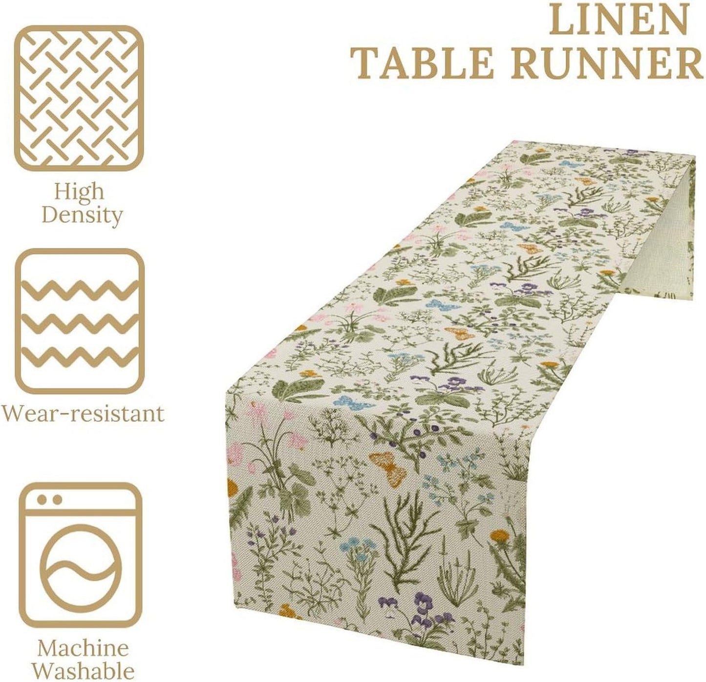 Wildflowers Floral Table Runner, Retro Flower Butterfly Seasonal Spring Summer Kitchen Dinning Table Runner for Indoor Outdoor Home Wedding Party Holiday, 13x108 Inch