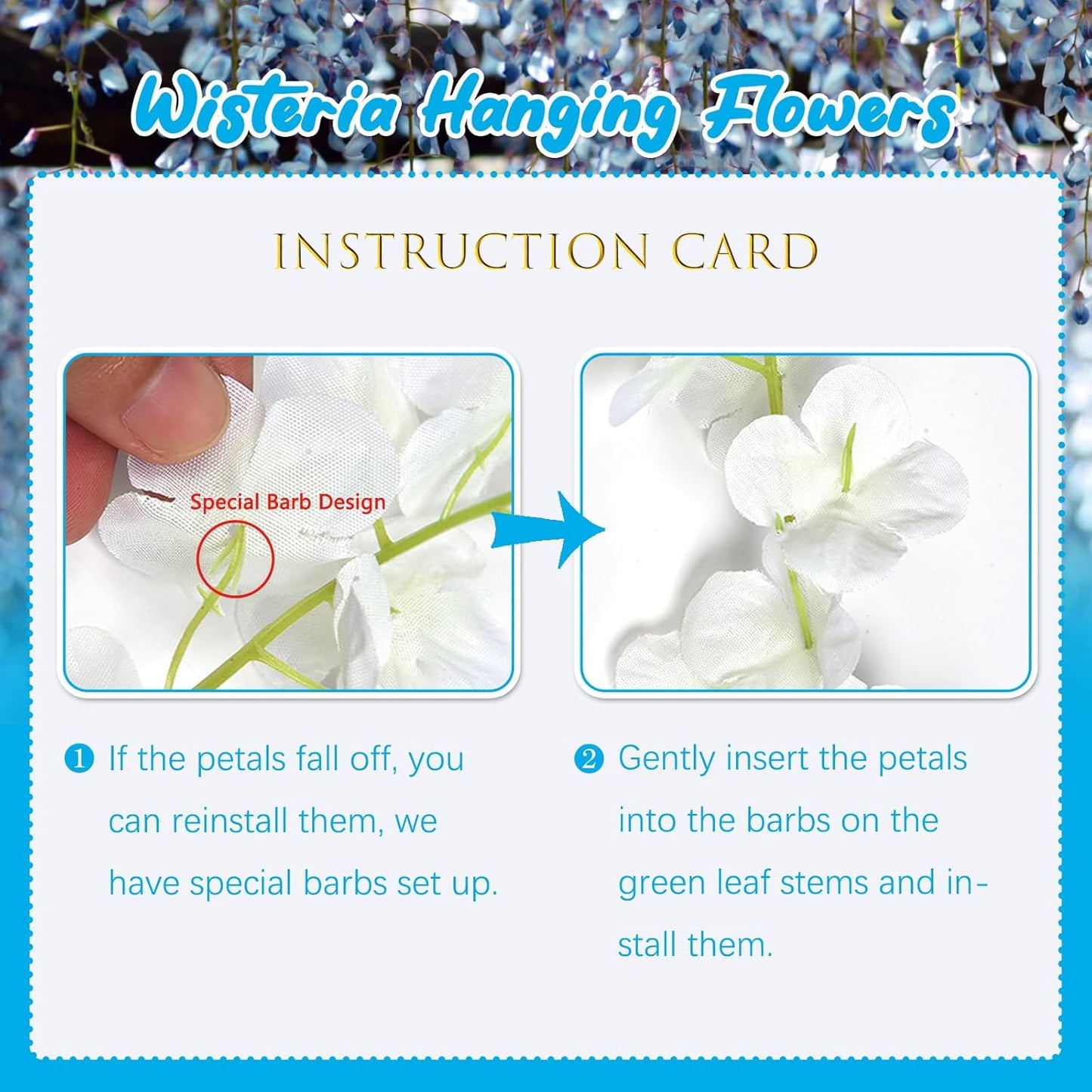 24 Pack Lake Blue Wisteria Hanging Flowers, 3.4 Ft Fake Hanging Flowers, Artificial Wisteria Garland Vines for Wedding Room Backdrop Outdoor Patio Garden Decoration