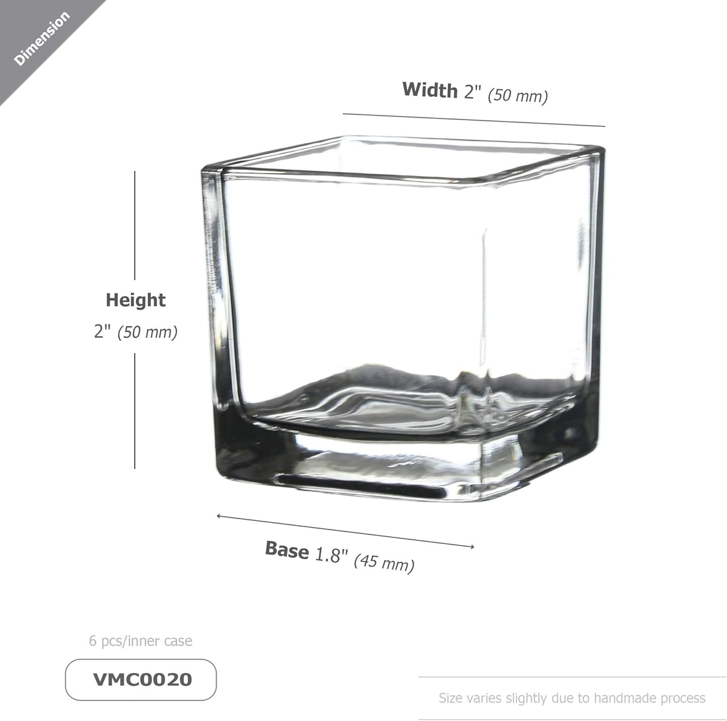 WGV 2 Inch Tea Light Votive Candle Holder, Clear, Square Cube 2”x2”, Small Tiny Bulk, Home Décor, Table Top, 24 Pcs