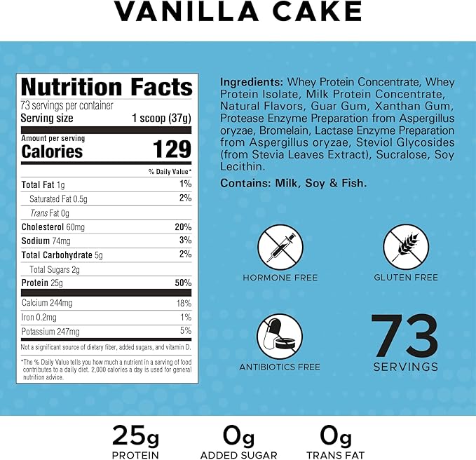 High Whey, Protein Powder 6LB, Whey Isolate, Gluten Free, Lean Muscle Mass for Men & Women, 25g of Protein Per Scoop, 2.7kg, 73 Servings (Vanilla Cake, 6 Pound)