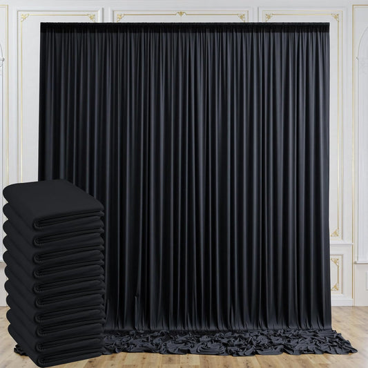 50ftx10ft Wrinkle Free Black Backdrop Curtain for Parties, 10 Panels 5x10ft Silky Photo Backdrop Drapes Back Drop Cloth for Wedding Birthday Photography Background Photoshoot Decor