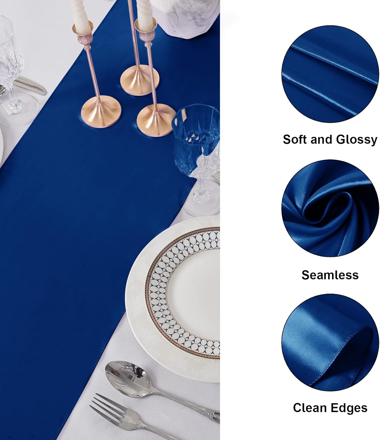 24Pack Table Runner 12 x 108 Inches Satin Silk Table Runner for Wedding, Birthday Party, Banquets, Graduations Decoration, fit Rectange and Round Table-Royal Blue