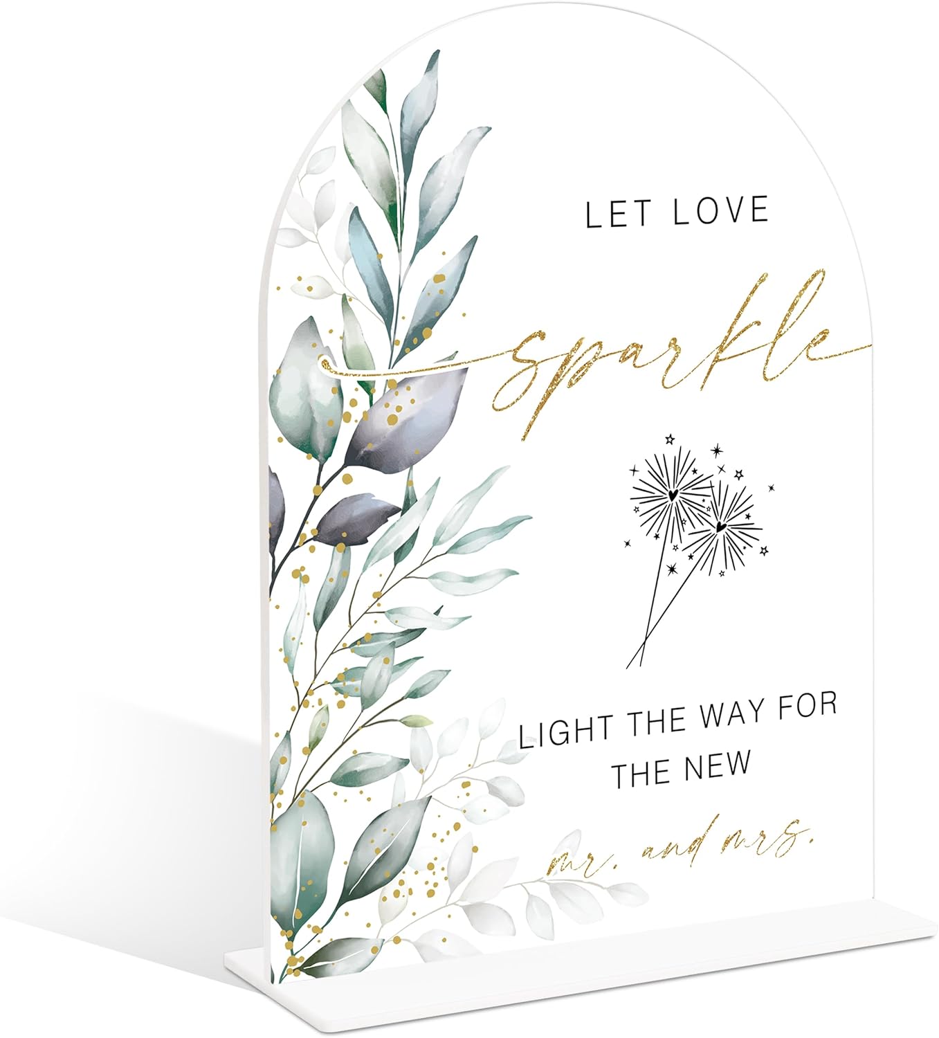 Acrylic Wedding Signs, Greenery Theme Let Love Sparkle Sign, Wedding Reception Signage, Bridal Shower Table Decor with Stand, Engagement, Anniversary, Newlywed Events and Parties Supplies, 20