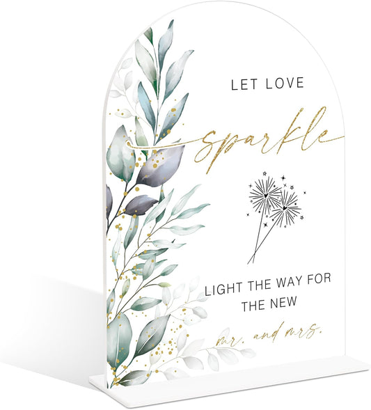 Acrylic Wedding Signs, Greenery Theme Let Love Sparkle Sign, Wedding Reception Signage, Bridal Shower Table Decor with Stand, Engagement, Anniversary, Newlywed Events and Parties Supplies, 20