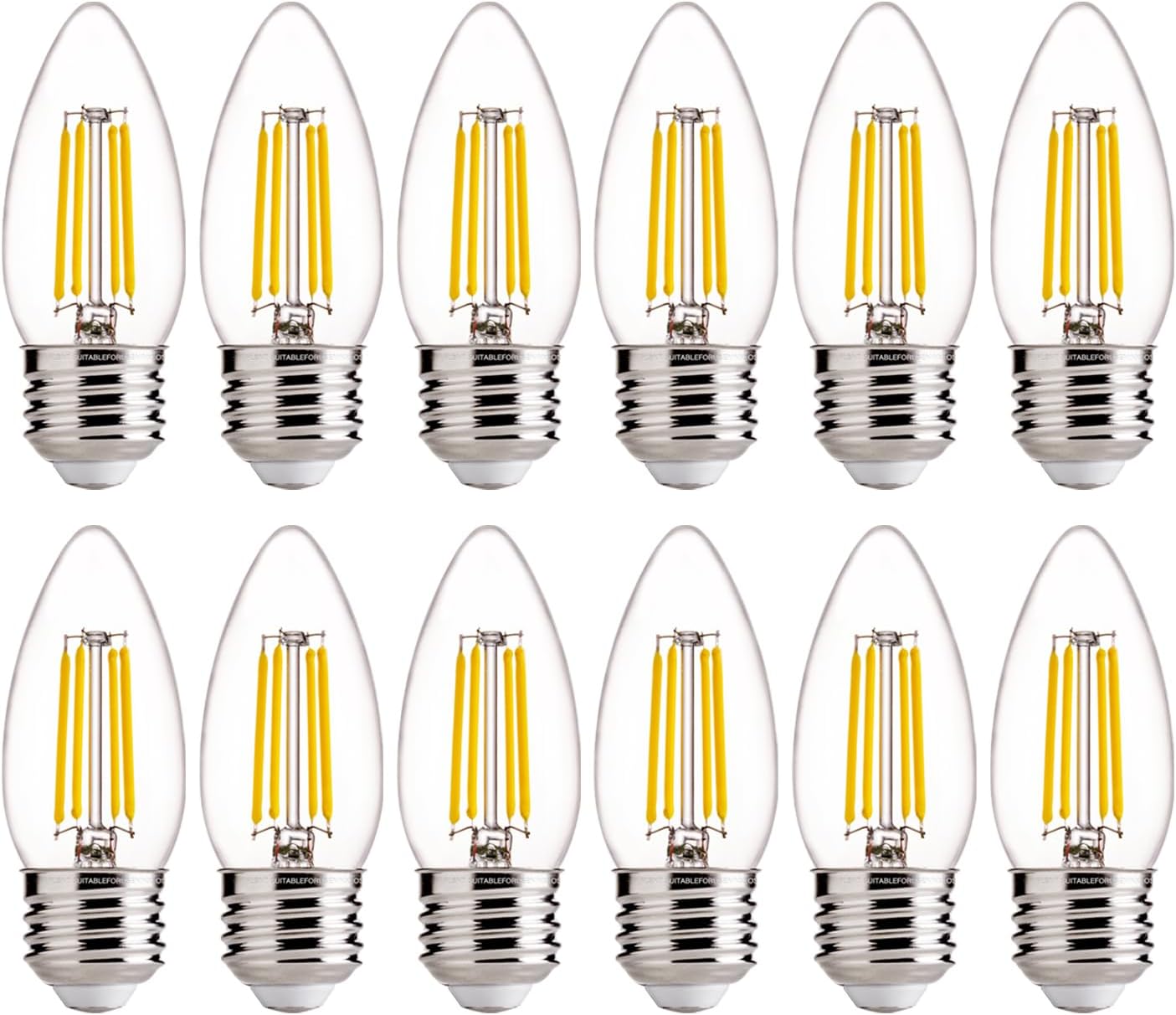 FLSNT 60W Equivalent LED Chandelier Light Bulbs, Dimmable LED B11 E26 Candelabra Base Bulbs, 3500K Natural White, 550LM, 12 Pack UL,CA65 Listed.