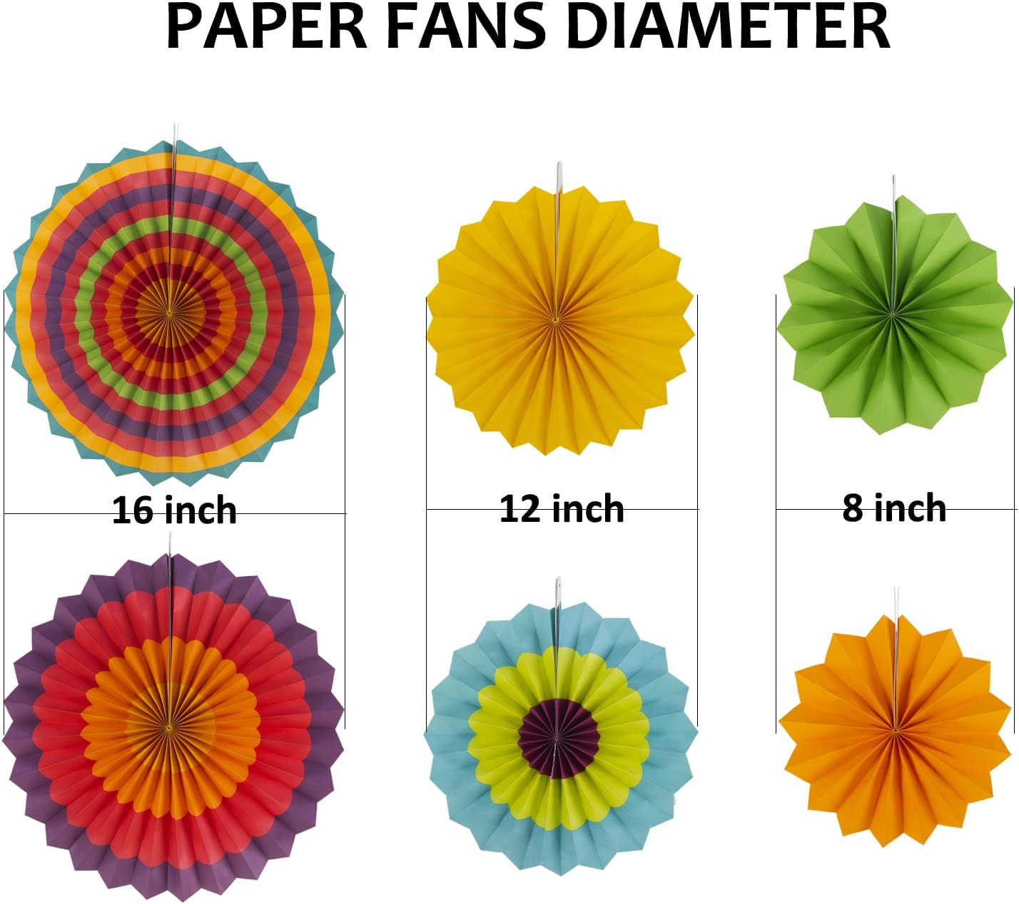 SUNBEAUTY Pack of 6 Hanging Paper Fans Party Carnival Circus Round Pattern Paper Garlands Decoration for Birthday Baby Shower Graduation Summer Party