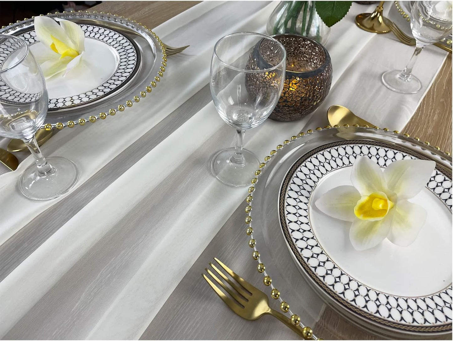 EHLDekol 13ft Ivory Chiffon Table Runner, 29x156 Inches Romantic and Rustic Boho Wedding Runner, Sheer Bridal Party Decorations