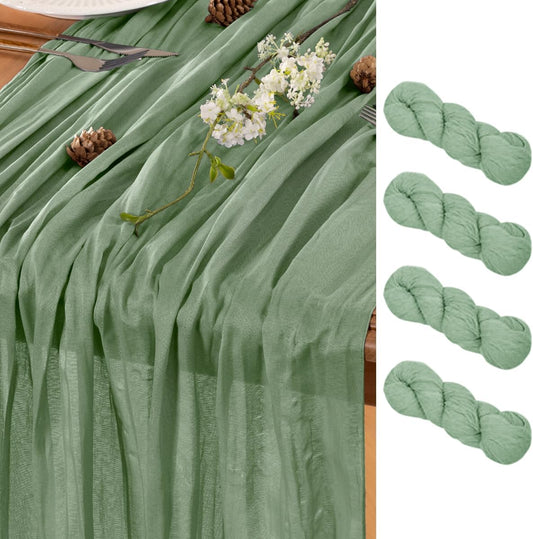 Sage Green Table Runner Cheesecloth Table Runner 4 Pack 14FT Farmhouse Table Runners 160 Inches Fall Table Decor Dining Room Centerpiece Wedding Boho Baby Shower Birthday