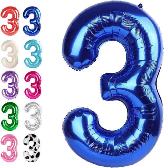 40 Inch Navy Blue 3 Large Number Balloon, 3 13 23 30 33 36 38Blue Birthday Party Decorations, Number Three Foil Balloons for Anniversary Party Graduations Celebration Supplies