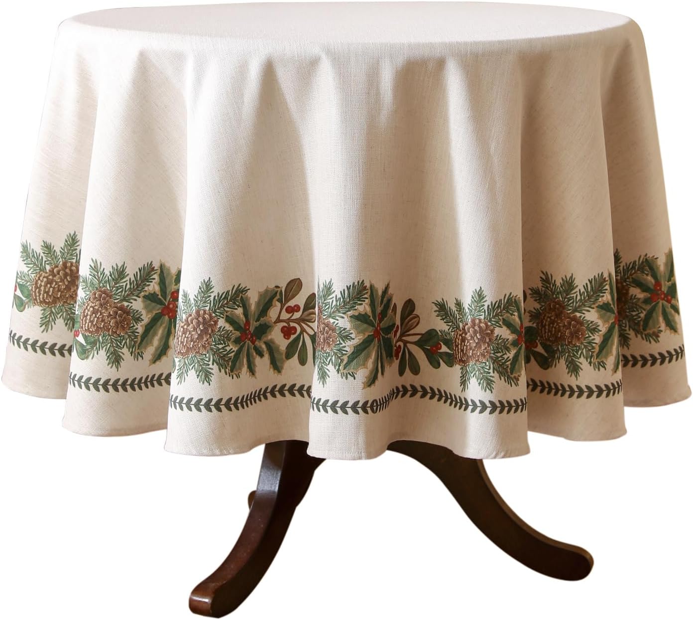 ISAENNE Designer Christmas Linen Small Round Tablecloth,Light Beige Western Elegant Table Cloth,Wrinkle Resistant Decor Tablecloths for Dining Thanksgiving Kitchen Christmas,Diameter 55"-Carol G