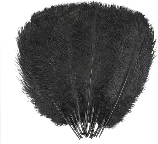 YAKRUNA 30 Pieces 12-14 Inches Black Ostrich Feathers Bulk for Centerpieces, Large Natural Plumes for Vase Home Decorations & Birthday Wedding Great Gatsby Party (30-35cm, Black)