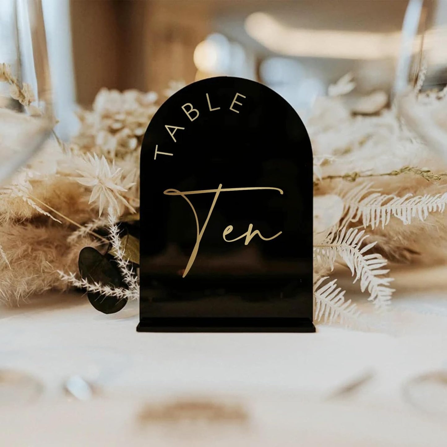 Black Arched Wedding Table Numbers 1-10 with Stands, 5x7 Inch Black Arch Acrylic Sign with Gold Letters, Acrylic Table Numbers for Wedding Reception