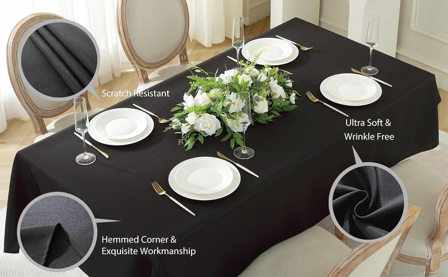 Craft And Party Rectangle Tablecloth, 60 x 126 Inch Black Tablecloth, 8ft Rectangle Table Cloth, Polyester Fabric Washable Tablecloth for Home, Party, Wedding or Restaurant Use.