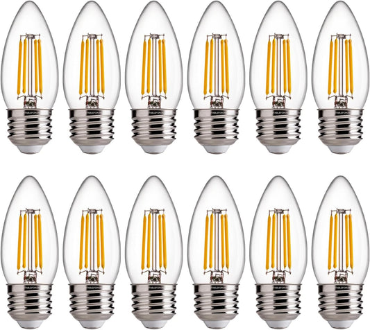 FLSNT B11 E26 Base LED Candelabra Light Bulbs 60W Equivalent, Dimmable, LED Candle Light Bulbs, 2700K Soft White, 12 Pack UL,CA65 Listed.